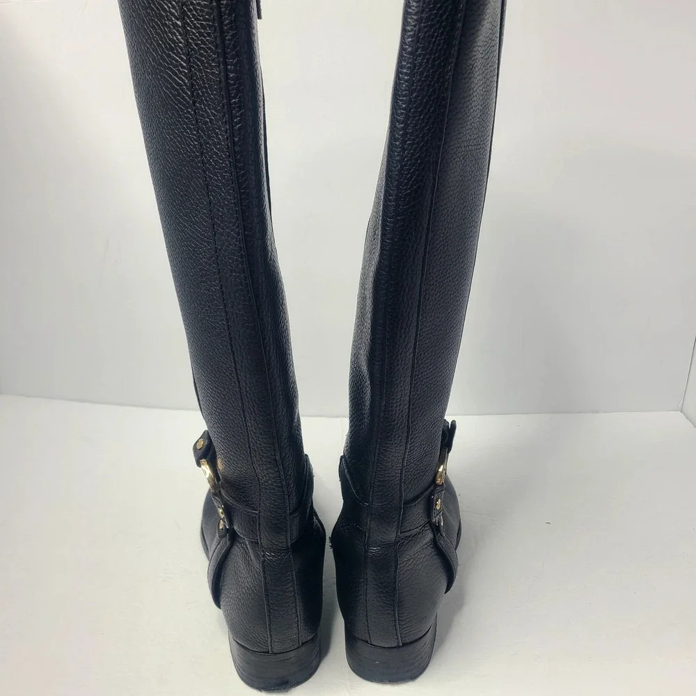 Tory Burch Amanda Medallion Riding Equestrian Tall Leather‎ Boots 8.5 M Black